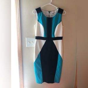 Sangria Colorblock Black Aqua Sleeveless Sheath Professional Slim Midi Dress 8